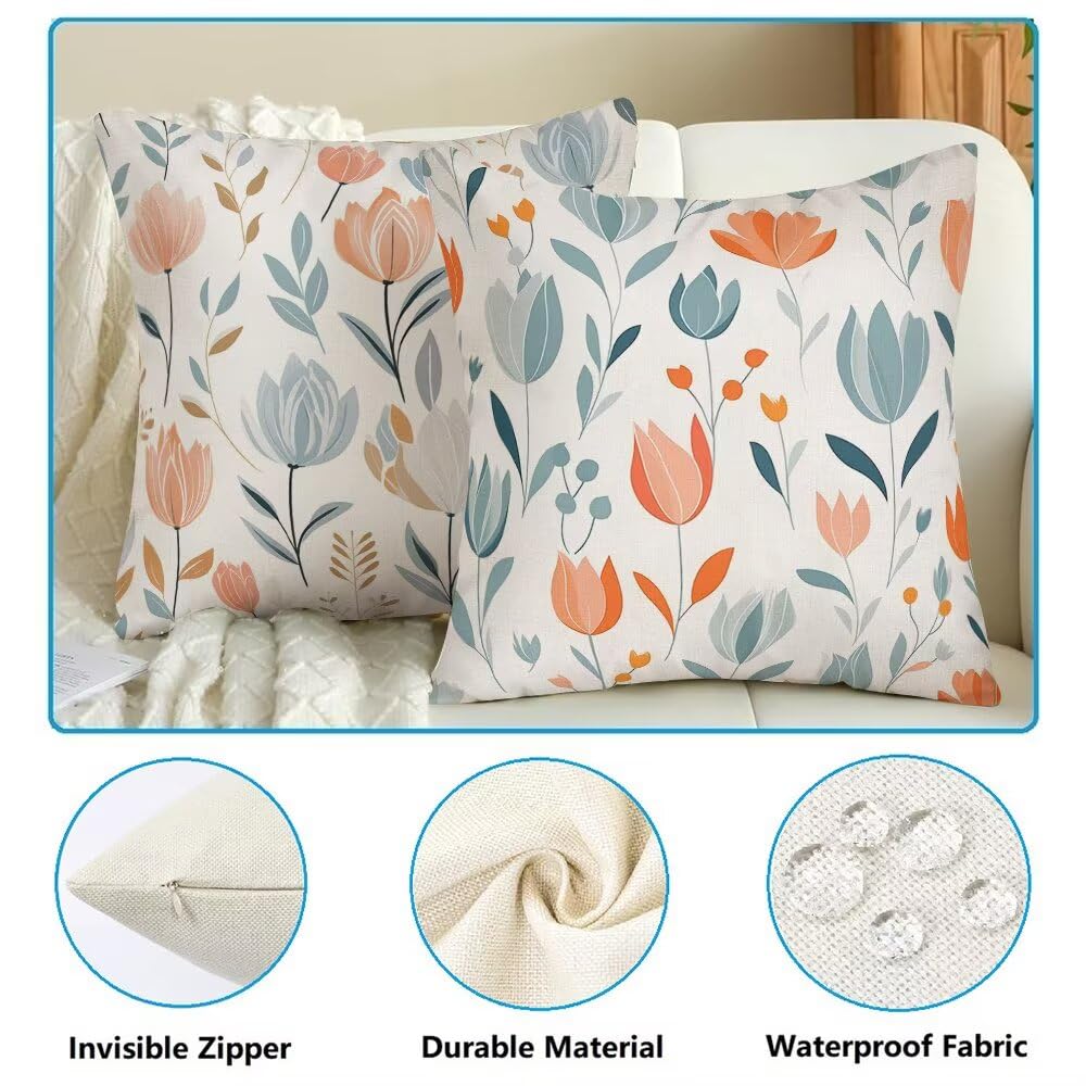 Federe Cuscini da Esterno Impermeabili 65x65 Primavera Copri Cuscini per Divano Fiore Federa Cuscino Pastorale Decorativi Copricuscini per Divano Giardino Soggiorno Copricuscino Set di 2 (IU163)
