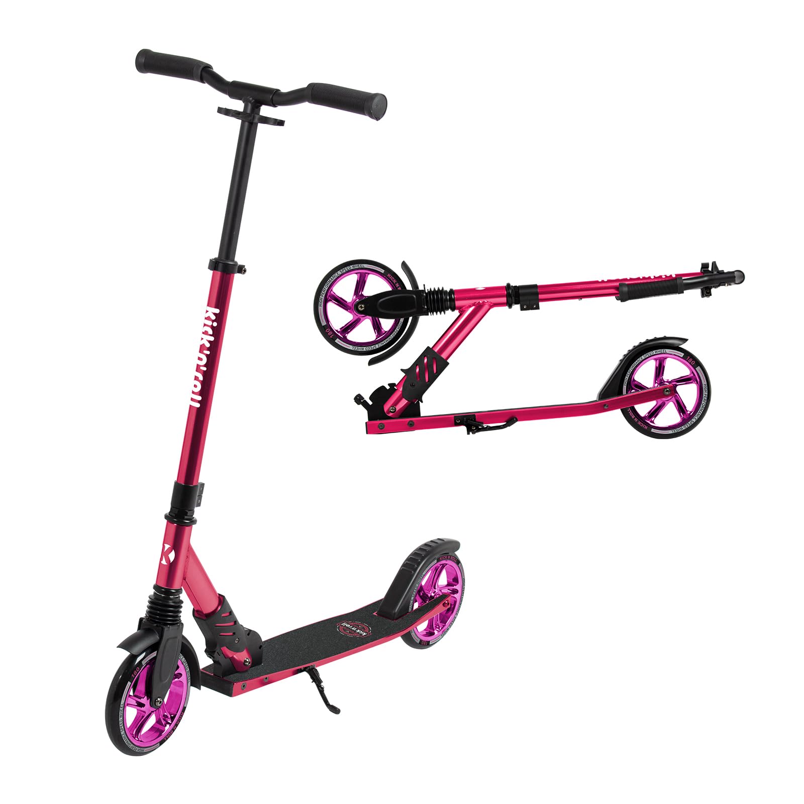 Leogreen Trottinette Scooter Pliable Trottinette Stableen Aluminium | Hauteur de Guidon Réglable, avec Béquill, Roues à 180 mm, pour Adultes et Adolescents à 100kg