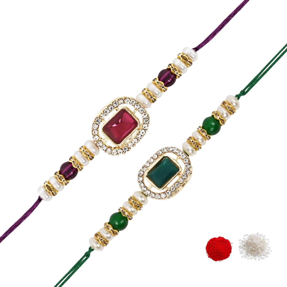 I Jewels Kundan & Pearl Combo Bhaiya Rakhi With Roli Chawal for Brother/Bro/Men with Rakshabandhan Greeting Card (R168Wi-G)(Set Of 2) (B0D87MVCR1) Amazon Price History, Amazon Price Tracker