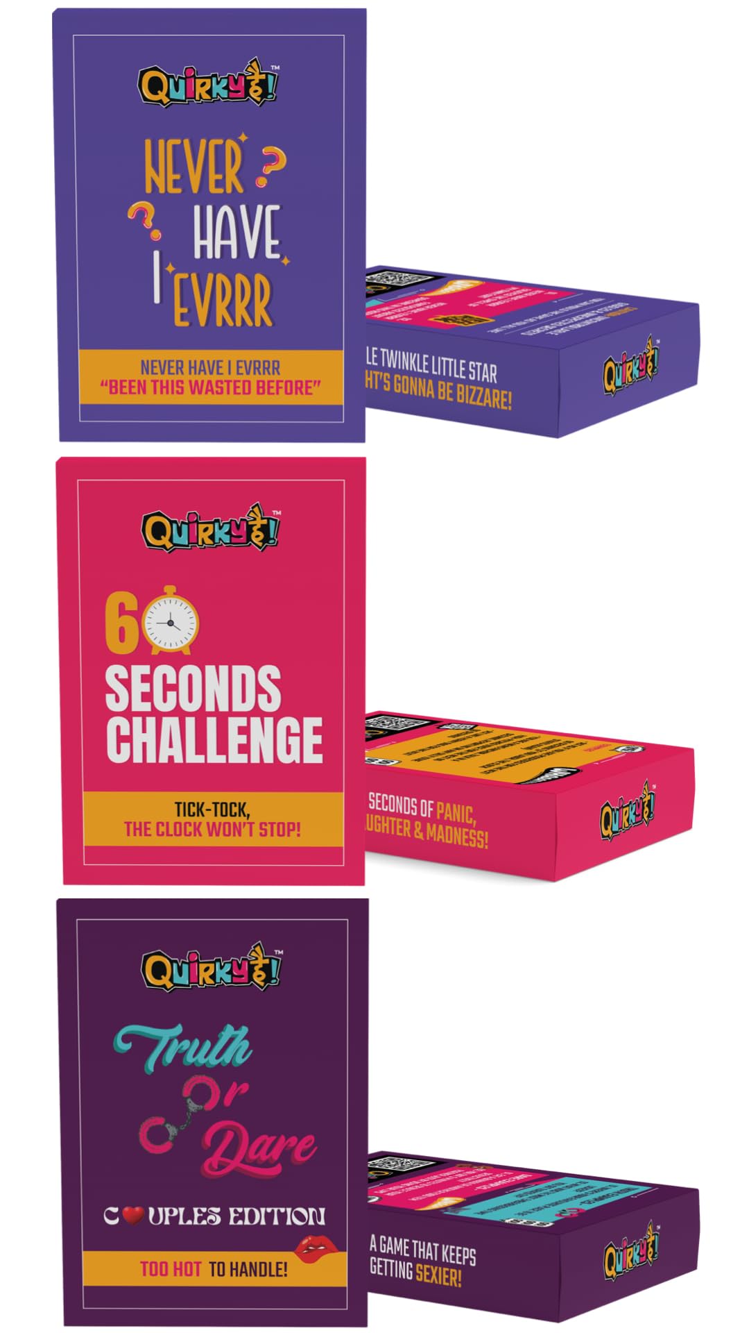 Gangaur Truth Or Dare Couples Edition + 60 Seconds Challenge + Never Have I Ever - Combo Of 3 Party Card Games With Pack Of 50 Cards Each