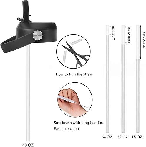 Miniatura 4 de HydroFest Tapa con popote para botella de agua de boca ancha Hydroflask, tapa con pajita, mango flexible, compatible con Hydro Flask 12, 16, 18, 20,