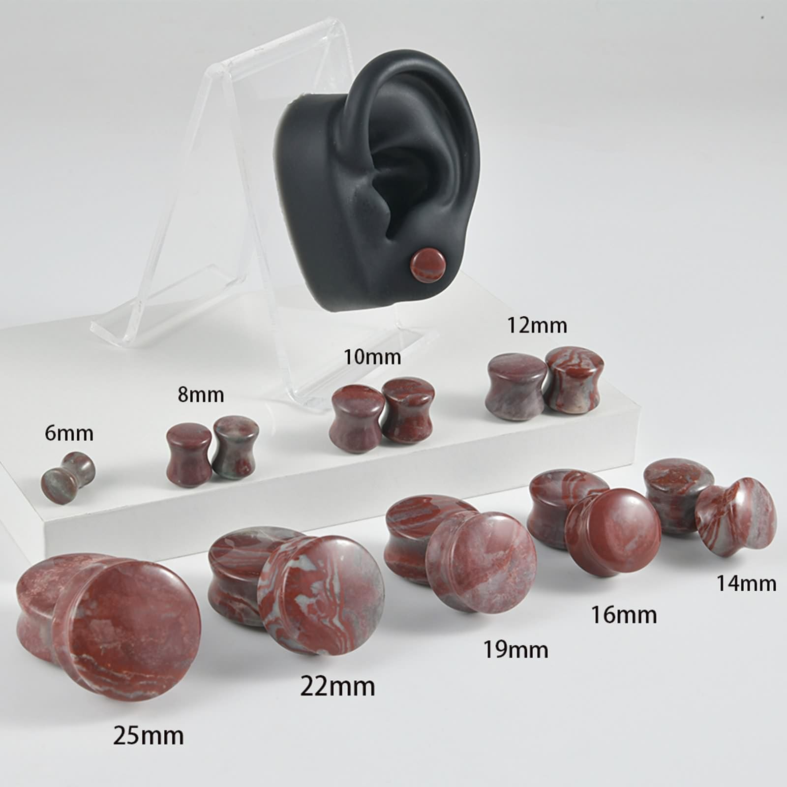 Gualiy 6 Stück Ohr Tunnel 6-25mm, Ohr Plug Damen Stein Runde Form Piercing Schmuck, Dreifarbig