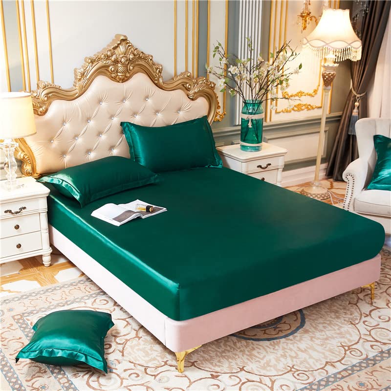 Premium Satin Silk Fitted Sheet,King/Single/Double Bed Sheet,Elastic Fitted,Waterproof Matress Cover,Breathable and Silky,Anti-Slip