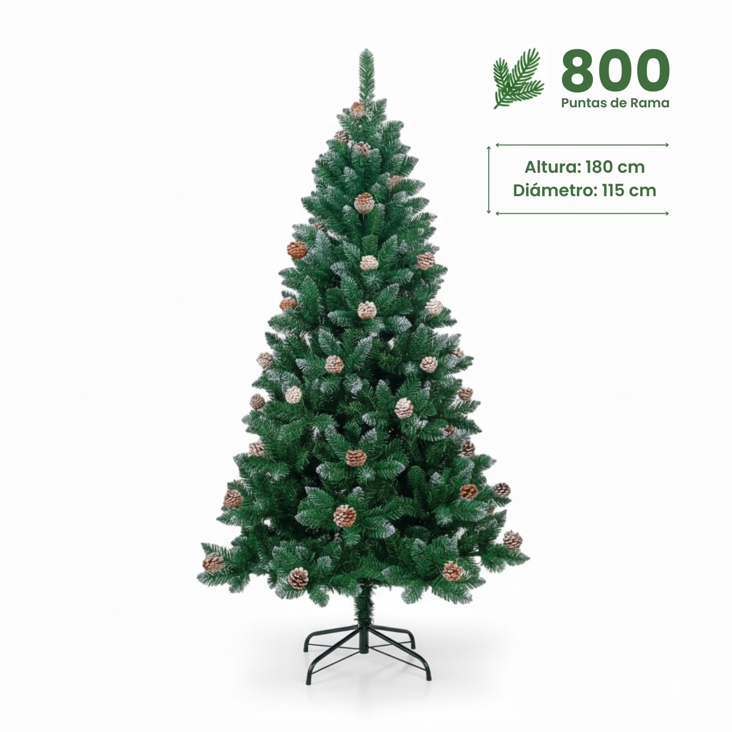DAYRON - Árbol de Navidad Artificial de 180 cm en Verde con 800 Ramas Abatibles y Soporte Metálico Plegable, Montaje Rápido y Fácil de Guardar | 800 Ramas, Ramas Abatibles, Soporte Metálico Plegable, Montaje Rápido, Fácil de Guardar