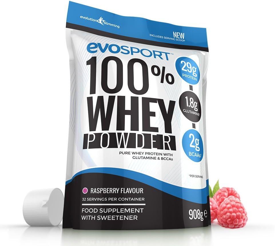 EvoSport 100% Whey Protein Powder 1kg - Raspberry - Evolution Slimming