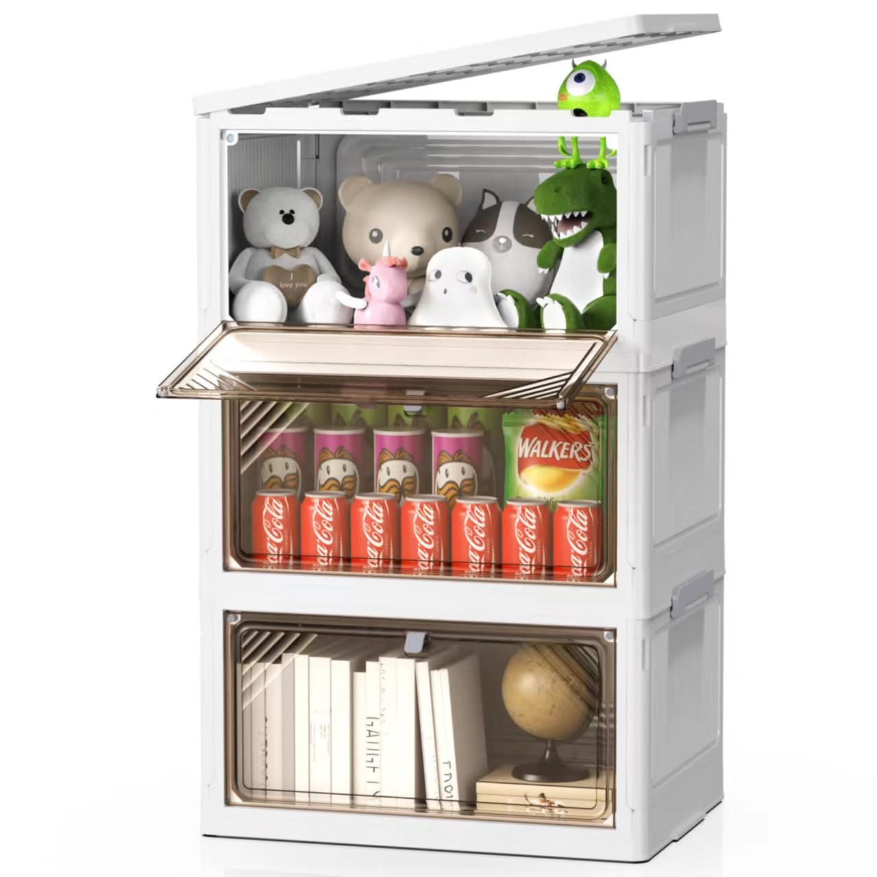 144 Quart 3 Tier Plastic Storage Bins with Lid - Foldable Stackable Storage Bins with Doors - Closet Organizers and Storage - Plastic Drawer Storage for Bedroom StudToy Room Office（48QT×3）