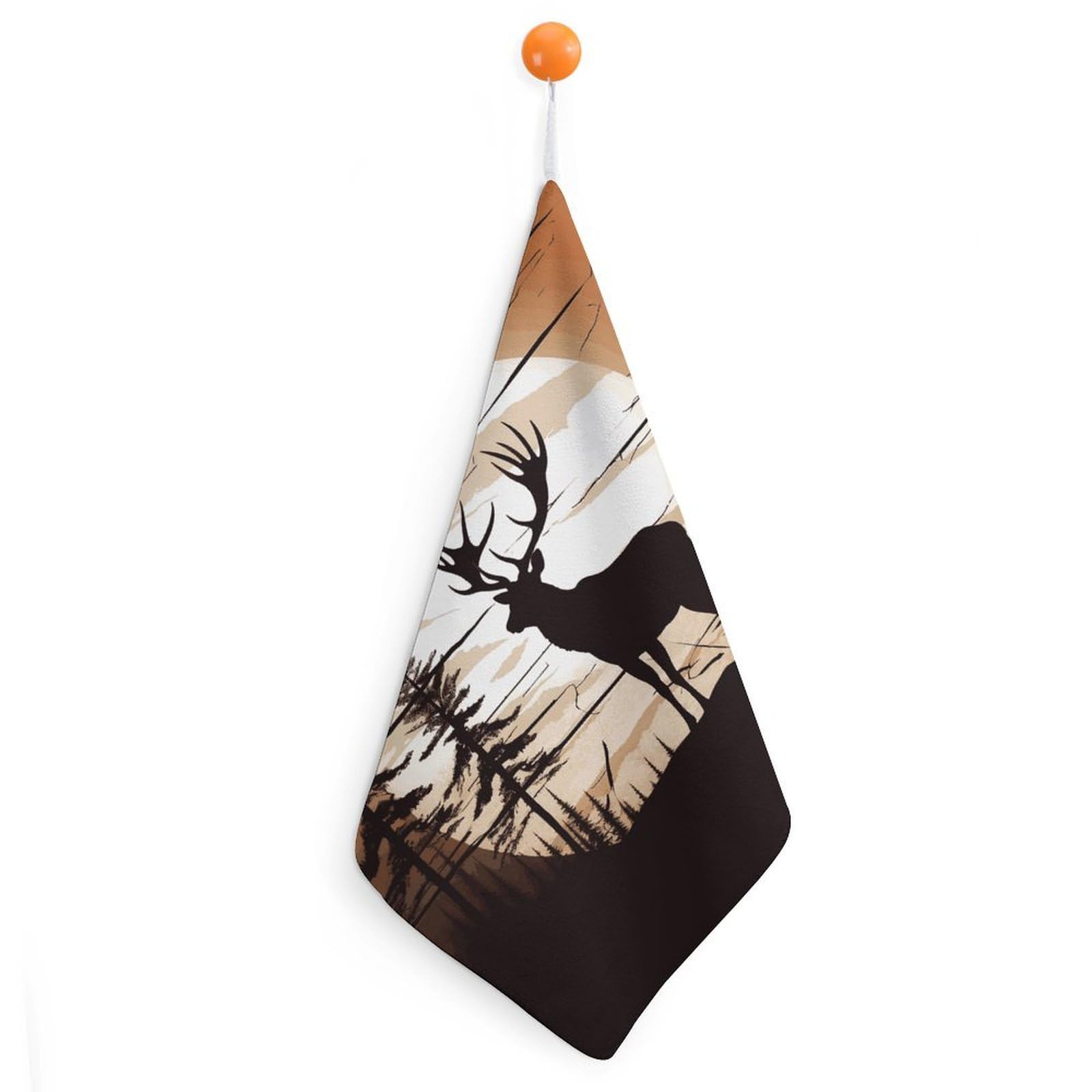 LDGSUPH Wild Elk Silhouette Hand Towels Fashion Hand Face Towel with Hanging Strap Absorbent Soft Decorative Towel Fade Resistant Cozy Face Cloths for Kitchen Gym Bathroom Towels 1PCS