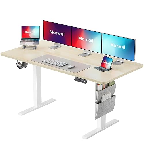 Marsail 55x24 Electric Standing Desk - Adjustable Height Computer Desk with Memory Presets, Storage Bag & Cable Management for Home Office & Gaming Workstations