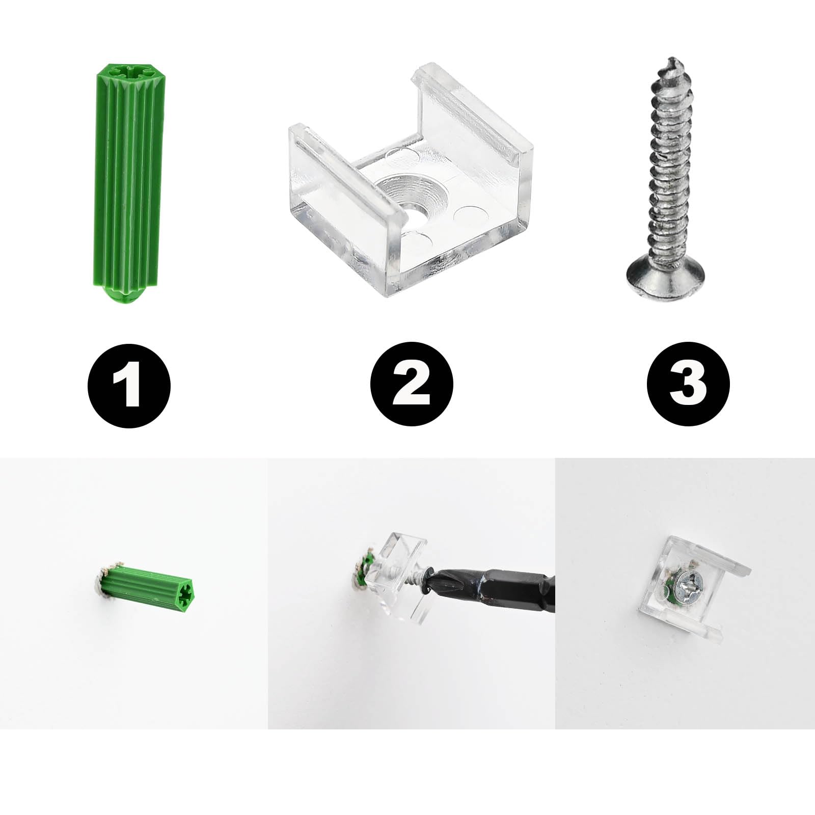 BENLUN Staffa di montaggio, 40 clip per striscia LED, viti, tasselli, tappi terminali in silicone, 10 mm x 6 mm, accessori per luci a LED COB
