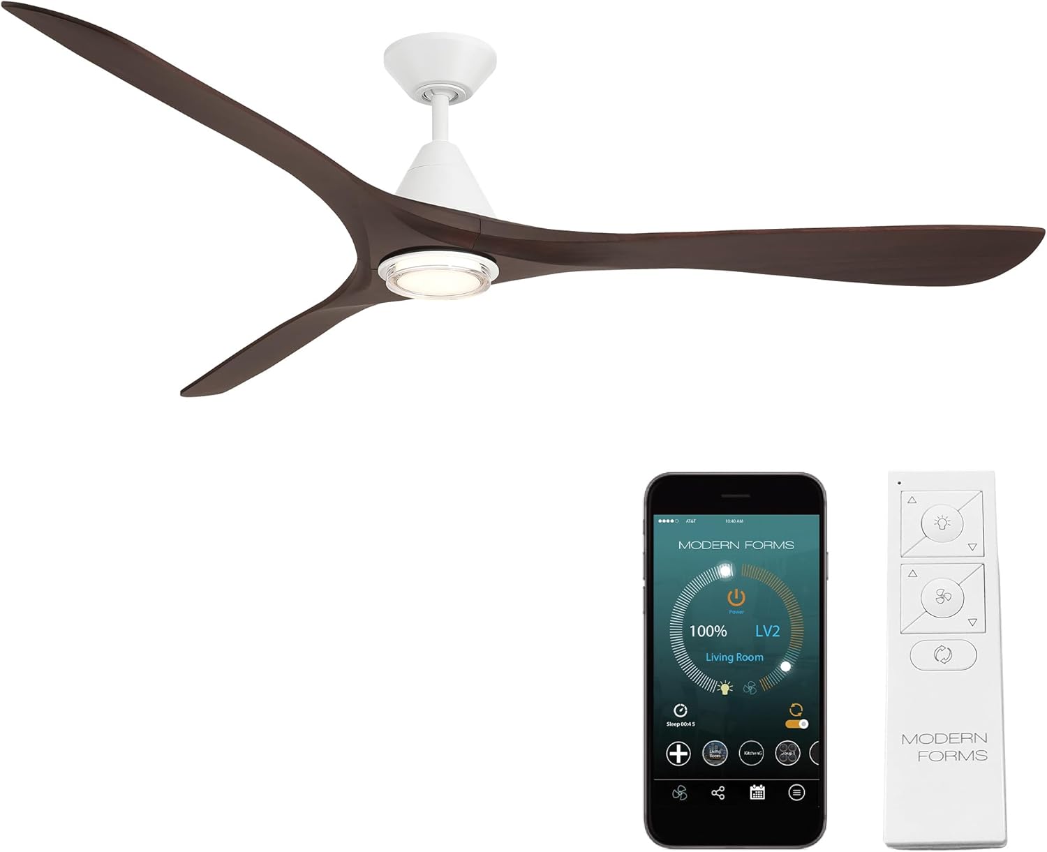Carve Indoor or Outdoor 3-Blade 72in Smart Ceiling Fan in Matte White Dark Walnut with Adjustable CCT 2700-3000-4000-5000K LED Light Kit and Remote Control works with Alexa and iOS or Android App