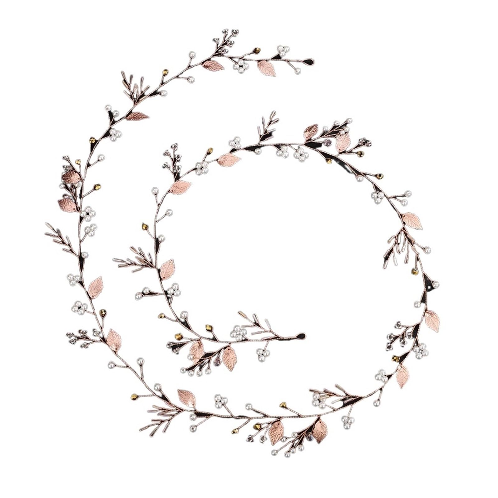 Diadema de cristal y perlas oro rosa para novia con tocado de hojas de resina y flores hechas a mano