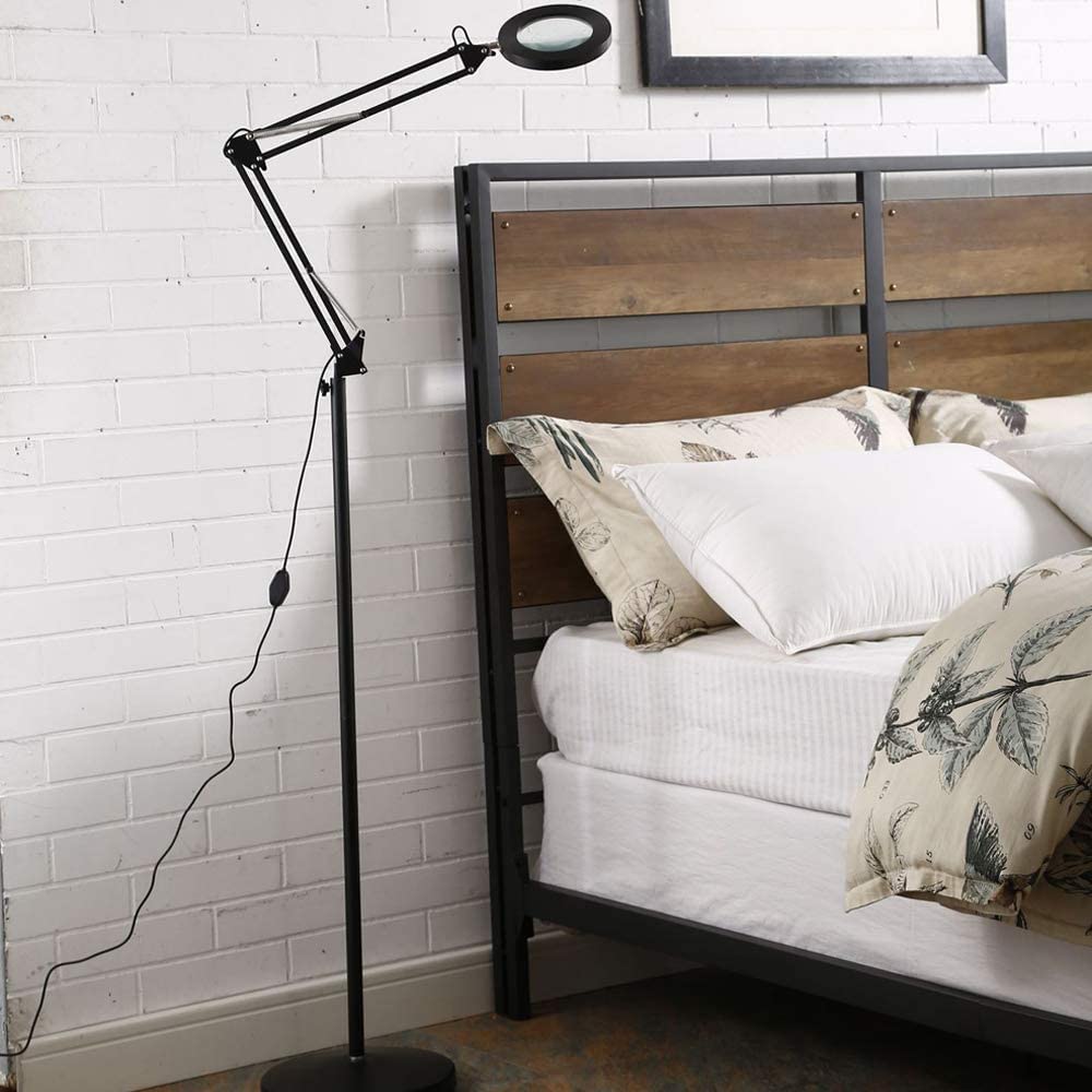 Lampa stojąca regulowana lampa stojąca LED z 8-krotnym powiększeniem 2 temperatury barwowe przełącznik kabla do pielęgnacji oczu lampa do czytania dekoracja domu