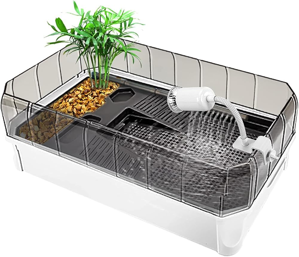 Schildkrötenbecken Aquarium Kit mit Plattform und Pflanzen - Einfacher Wasserwechsel und Reinigung, idealer Lebensraum für See-Reptilien