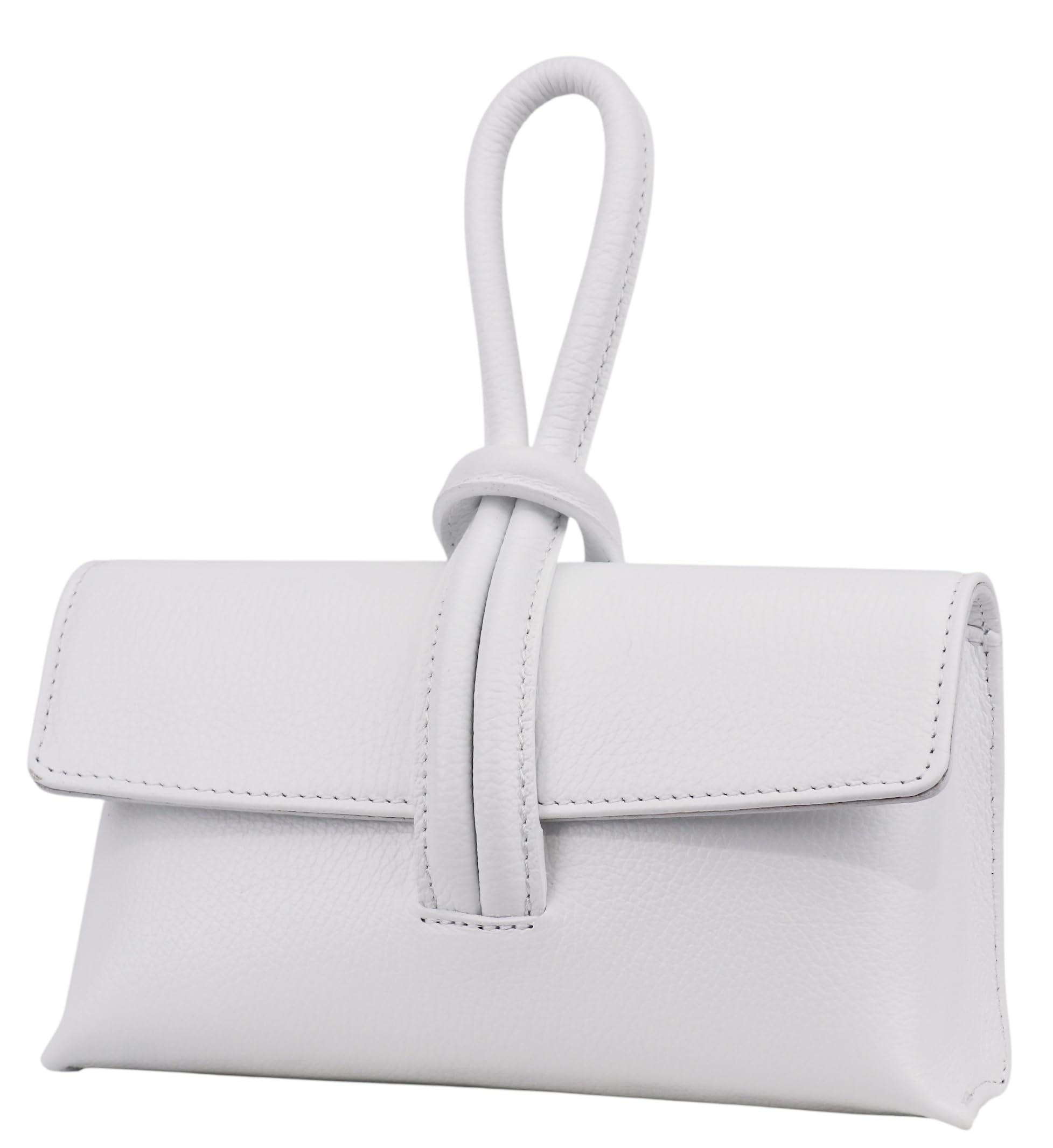 SH Leder Mini Clutch - Borsa a tracolla da donna in vera pelle con manico con fiocco, borsa da sera compatta con tracolla rimovibile, made in Italy Alma G428