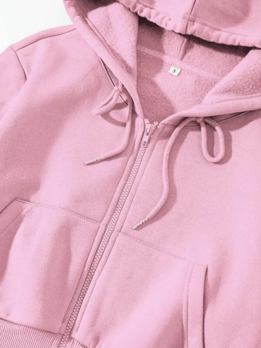 LOFAAC Women Fleece Full Zip Up Cropped Hoodie Sweatshirt 90s Long Sleeve Drawstring Hooded Crop Jacket Top with Pockets - Image 5