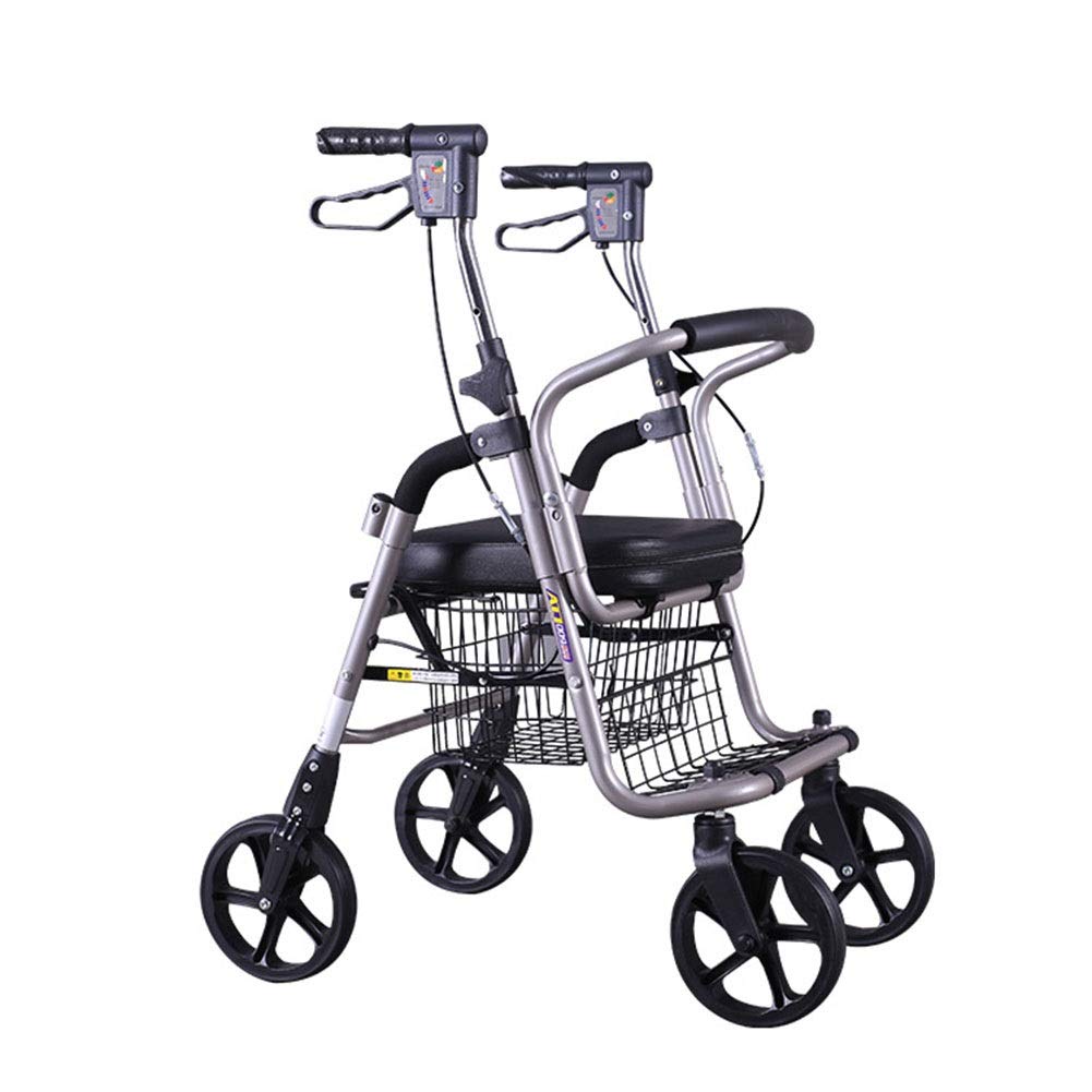mobilny chodzik dla seniorów rollator czterokołowy chodzik, przenośny i składany, z siedziskiem i podnóżkiem, odpowiedni do zakupów spożywczych, zakupów, podróży