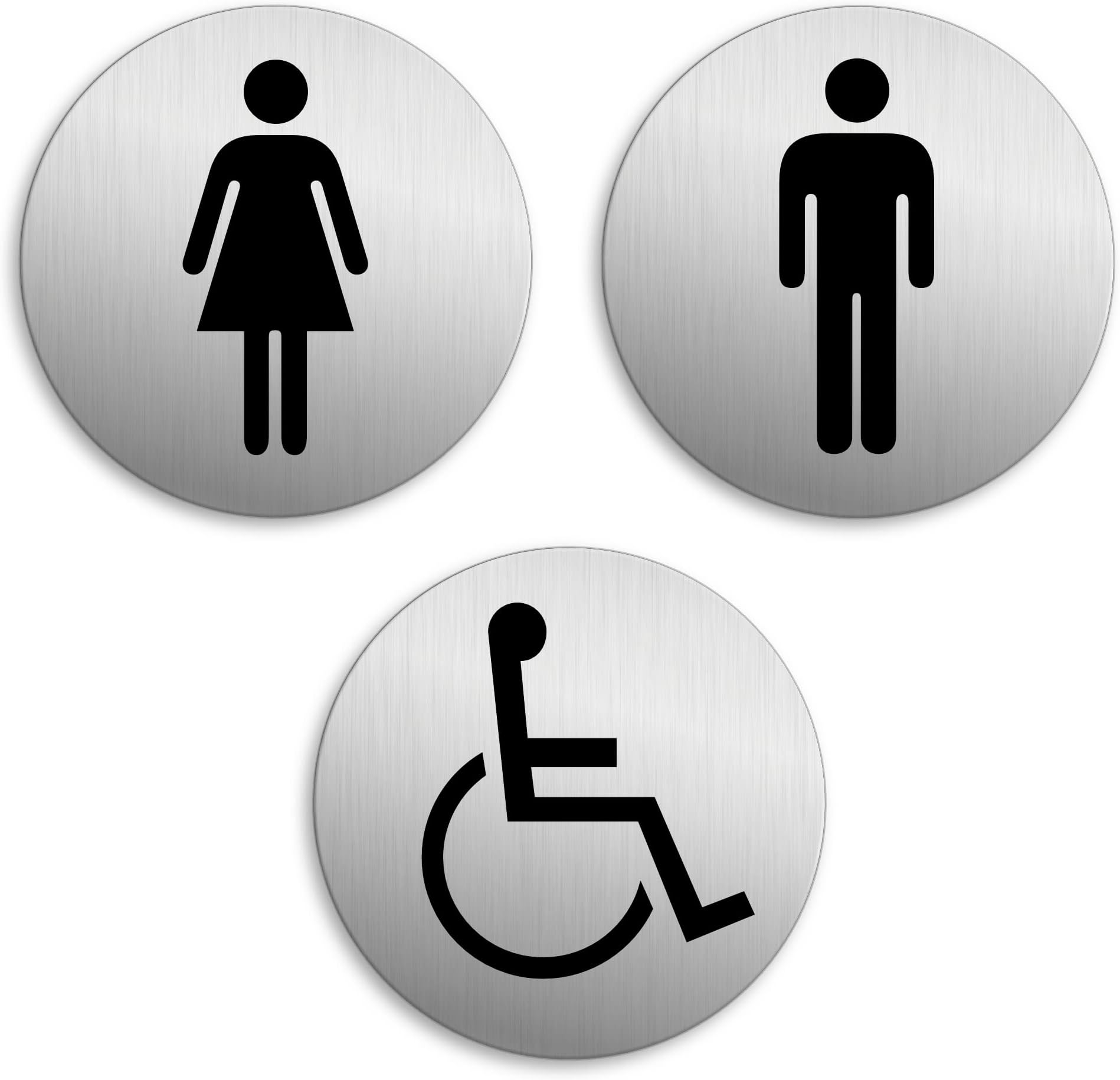 Toilet Signs Ladies Gentlemen Handicapped set of 3 Ø 75 mm Aluminium self-adhesive