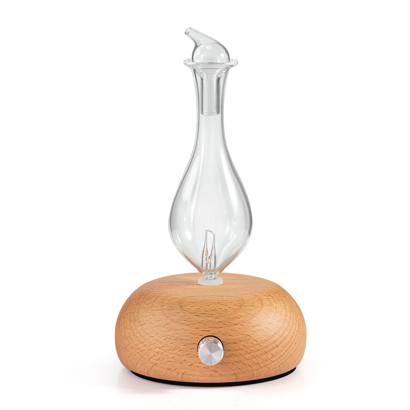 Difusor de aceite esencial puro, difusor de aromaterapia, base de madera y difusor de cristal para el hogar, sin calor, sin agua