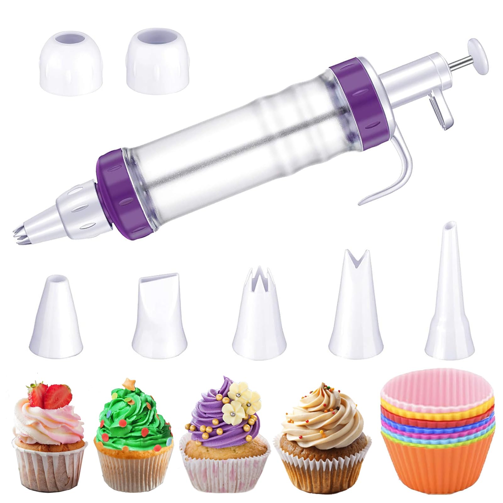 FANTEXY Dessert Decorating Syringe Set, Icing Piping Kit with 5 Piping Icing Nozzles Cake Decorating Tools Frosting Piping Kit Cupcake Decorating Kit Icing Gun