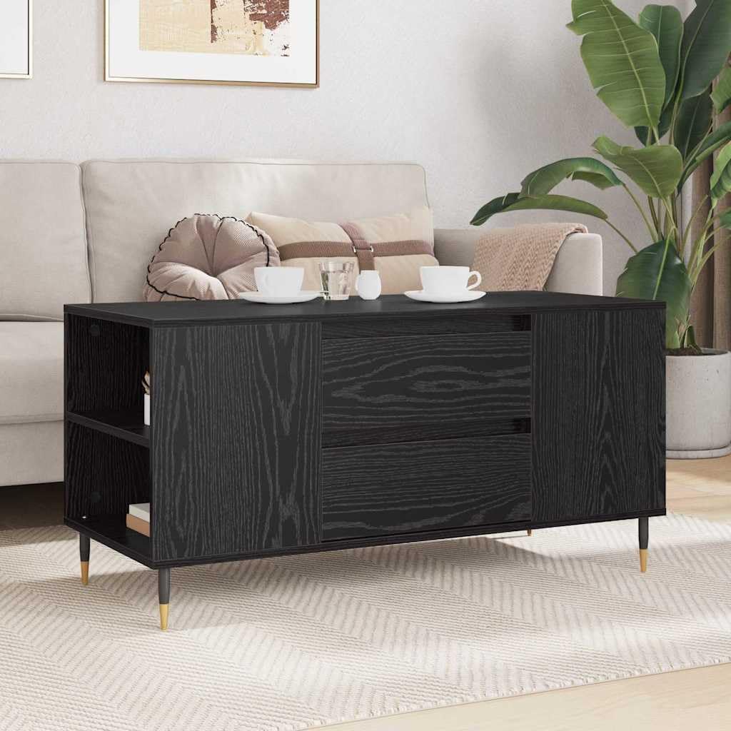 Tavolino da salotto Rovere nero in legno ingegnerizzato 102 x 44,5 x 50 cm con cassetto e ripiano, mobiletto salvaspazio versatile per soggiorno, camera e ufficio moderno