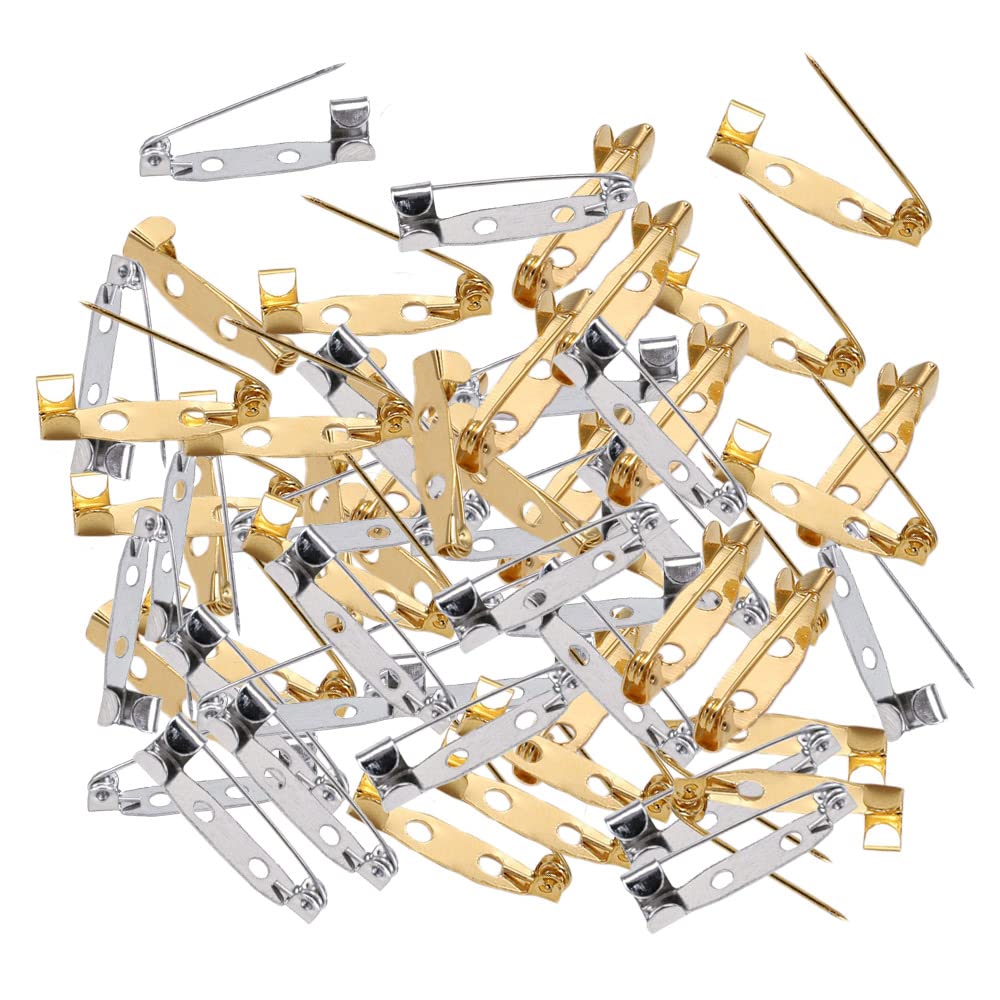 Xusud Gold,Silver 100 Pcs Rectangle Brooch Backs Bar Brooch Pin Back Multifunctional Safety Pin Clasp For Diy Crafts Apparel Jewelry（Gold + Silver）