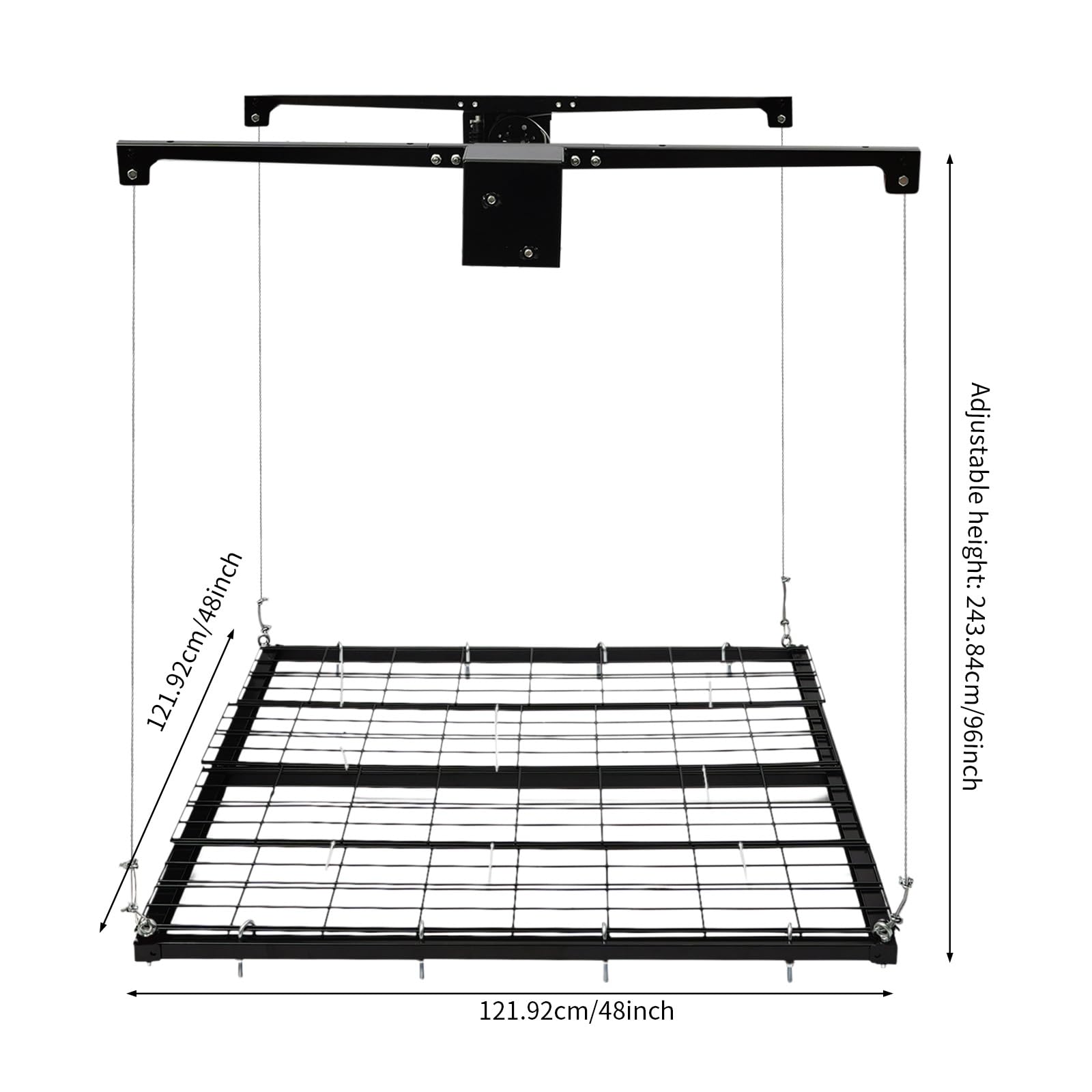 Kohlenstoffstahl Garagen-Lagerlift, Verstellbarer Schwerlast-Deckenlift mit Handkurbel, 113 kg Tragkraft, 243 cm Hubhöhe, platzsparender Garagen-Organizer, einfache Installation