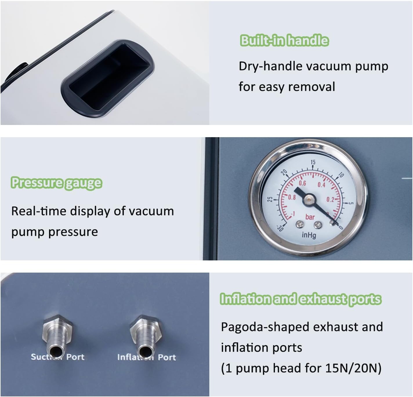 Lab Vacuum Pump, Oil Free Diaphragm Vacuum Pressure Pump, Single/Dual Pressure Mode, Max Vacuum 0.09MPa, wi/Vacuum Hose Φ6, for Filtration (15)