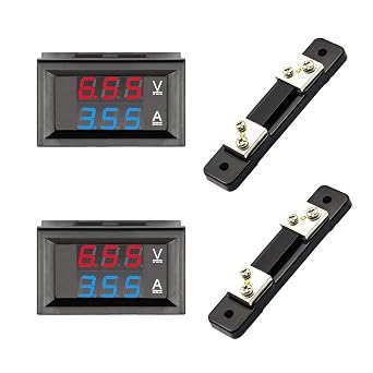 2Pack Dual Display LED DC Voltmeter Ammeter 4.5-100V 50A with Shunt | 2Pack dual display LED DC voltmeter ammeters, 4.5-100V/50A with shunt, precise reading for power circuits & electronic DIY