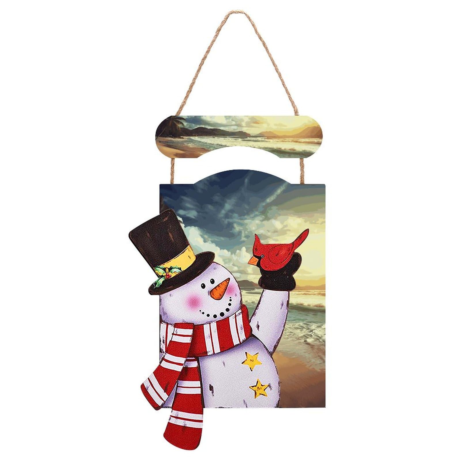 Peinture à suspendre bonhomme de neige de Noël et image en bois décoration d'hiver