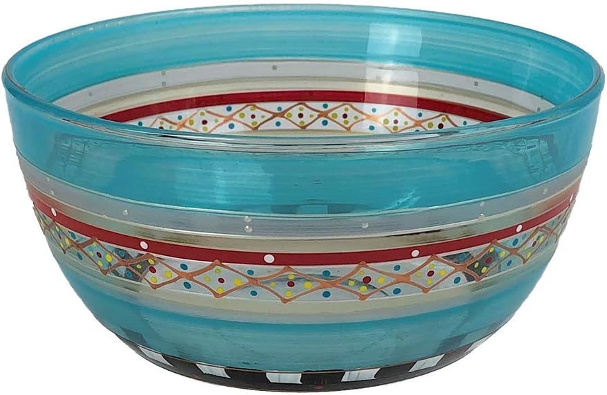 Hand Painted Salad Serving Bowl - Moroccan Mosaic Carnival Collection - Hand Painted Glassware by USA Artists - Unique and Decorative Large Serving Bowl 11", Kitchen Table Décor