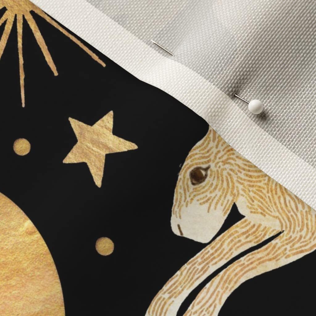 Spoonflower Fabric - Black Rabbit Stars Clouds Gold Wheat Night Sky Harvest Moon Crescent Printed on Upholstery Velvet Fabric Fat Quarter - Upholstery Home Decor Bottomweight Apparel