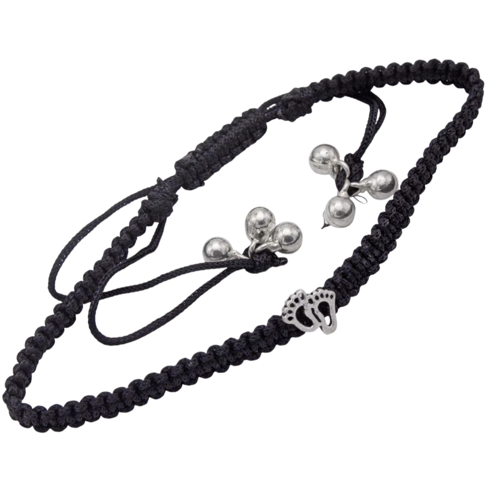 lbv 925 Sterling Silver Baby Feets design charm in Black thread with twelve beads Single Anklet for Women/Girls Free Size Adjustable Comfortable-picture-22