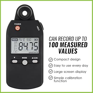 400-700nm Light Lux Tester, Full Spectrum PPFD Quantum Sensor, 0-5000 mol/m2/sec Quantum PAR Meter, 100 Sets Of Data Records, Intensity Meter, for Photosynthetic Activity Of Indoor&Outdoor Plants
