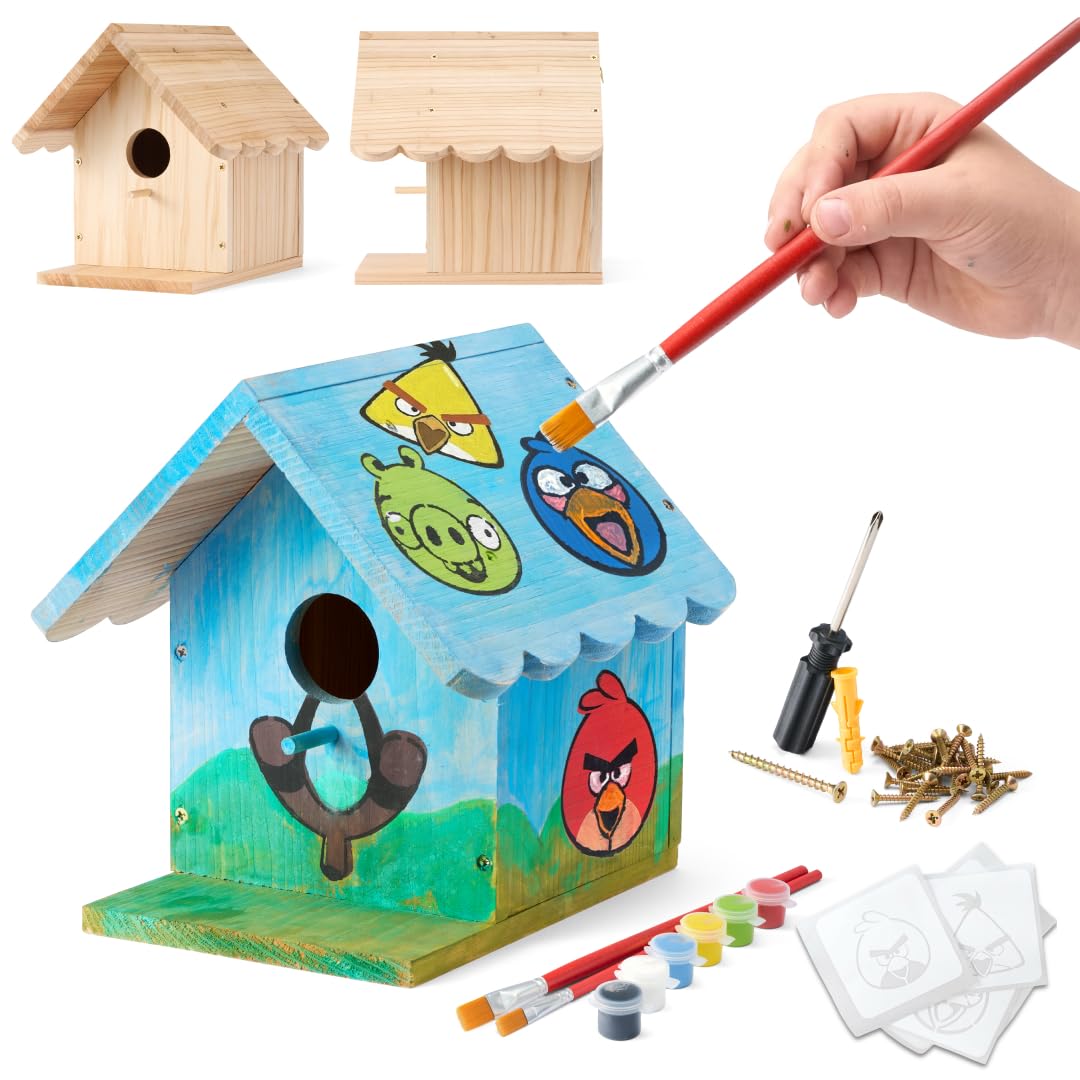 Angry Birds X WildYard DIY Birdhouse Kit for Kids & Adults – Wooden Bird House to Paint, Easy Build Birdhouse Kit, Cedar Bird Houses for Outside, Birdhouse Building Kit, Backyard Bird Box Craft