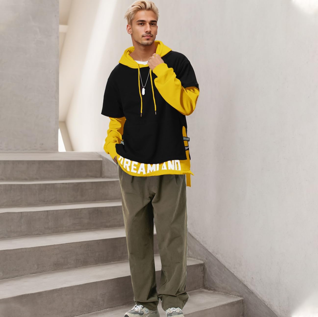 Men's Fashion Hoodies Techwear Soft Cotton Top Blouse Tracksuits, Unisex Lightweight Patchwork Hip Hop Pullover - Image 6