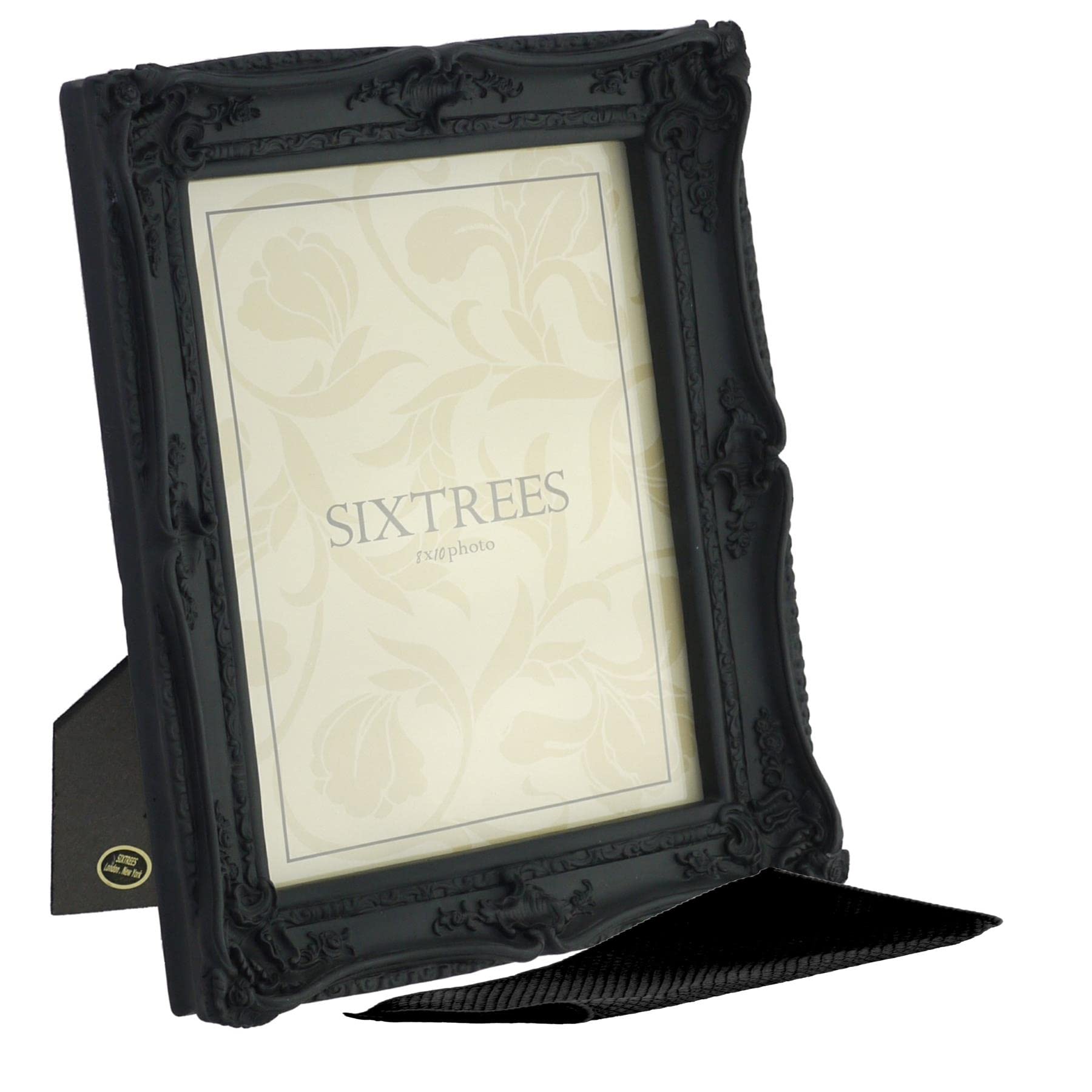 Sixtrees Black Chelsea 5-253-80 Ornate Vintage Swept Shabby Chic 10X8 Inch Photo Frame - With Microfibre Glass Cleaning Cloth.