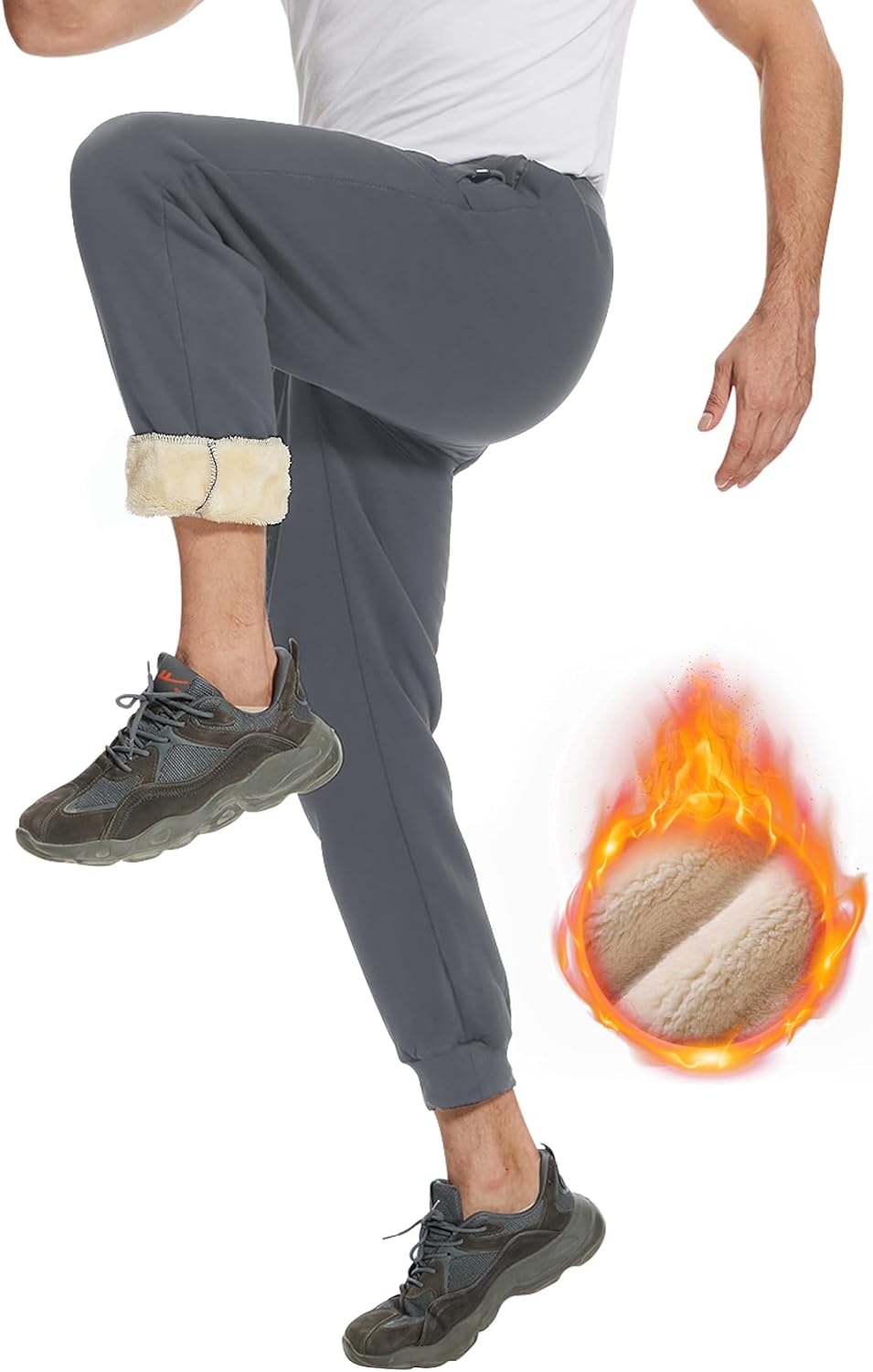 Flygo Men's Fleece Pants Winter Warm Joggers Pants Active Sherpa Lined Sweatpants - Image 5