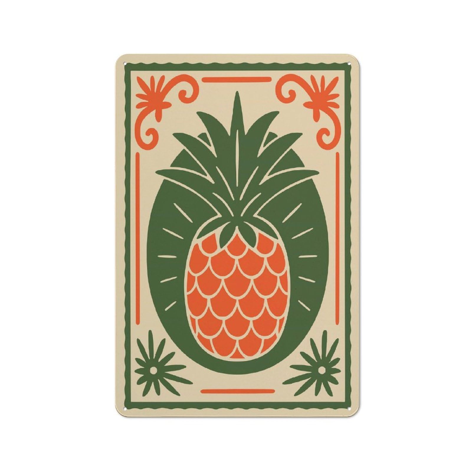 Junmoney Style-8 Metal Wall Sign 30X20cm Featuring Retro Pineapple Illustration For Garage Or Workshop, For Garage, Workshop And Man Cave Decoration