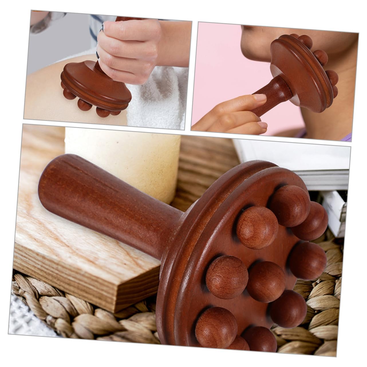 Healvian 6piezas Masajeador De Madera Herramienta De Acupuntura Manual Para Relajación y Cepillo De Masaje Para Casa y