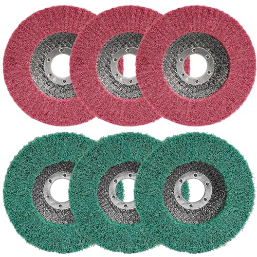 SI FANG 6Pcs 115mm Nylon Fiber Flap Disc Polishing Buffing Wheel, Assorted 180 & 320 Grit Non-Woven Sanding Grinding Wheel Set, 4.5'' x7/8'' Scouring Pad Angle Grinder Discs, Deburring & Rust Removal