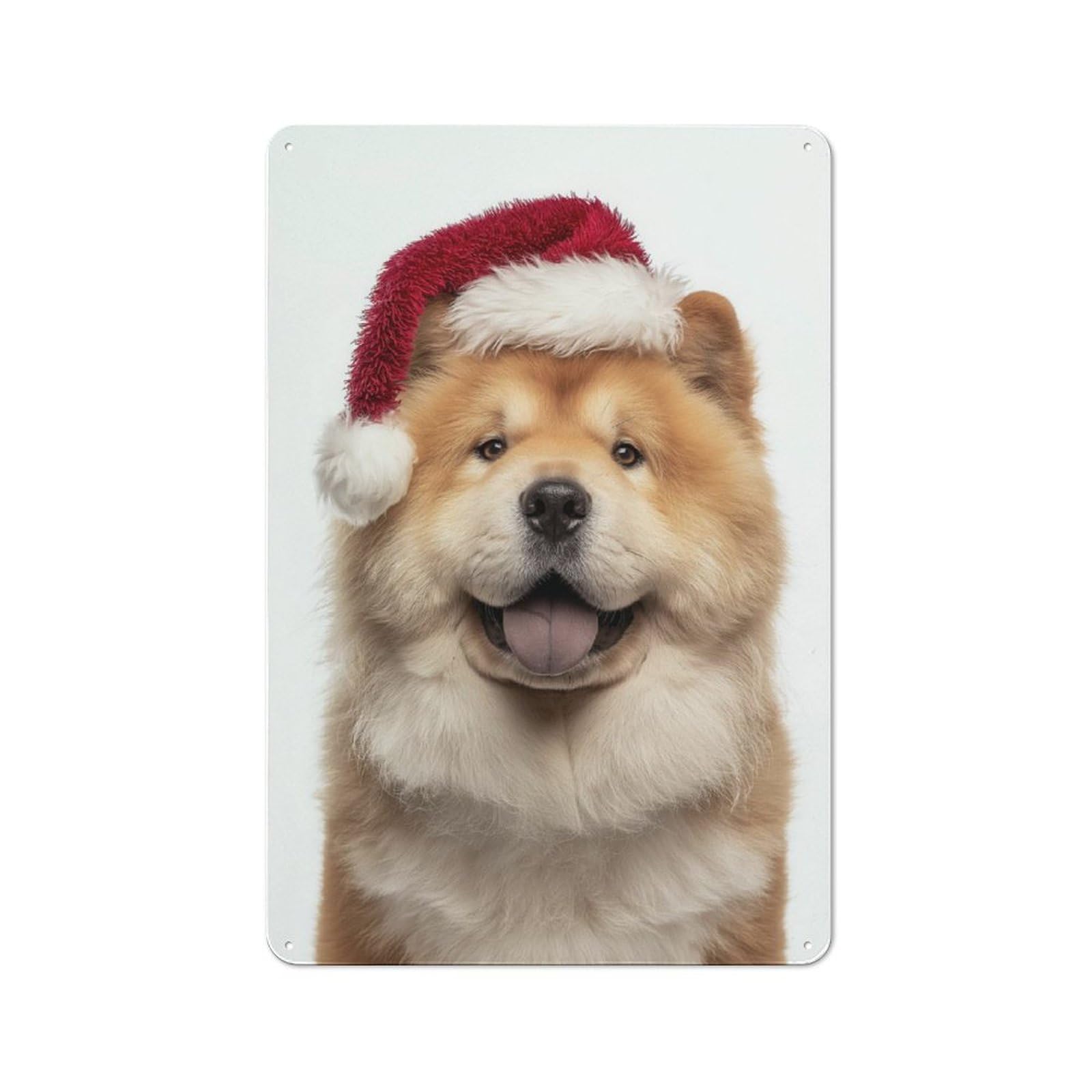 Junmoney Chow Chow Dog With Santa Hat Rustic Metal Plaque 30X20cm For Lounge Or Reading Corner, For Home Office, Studio And Craft Room Walls