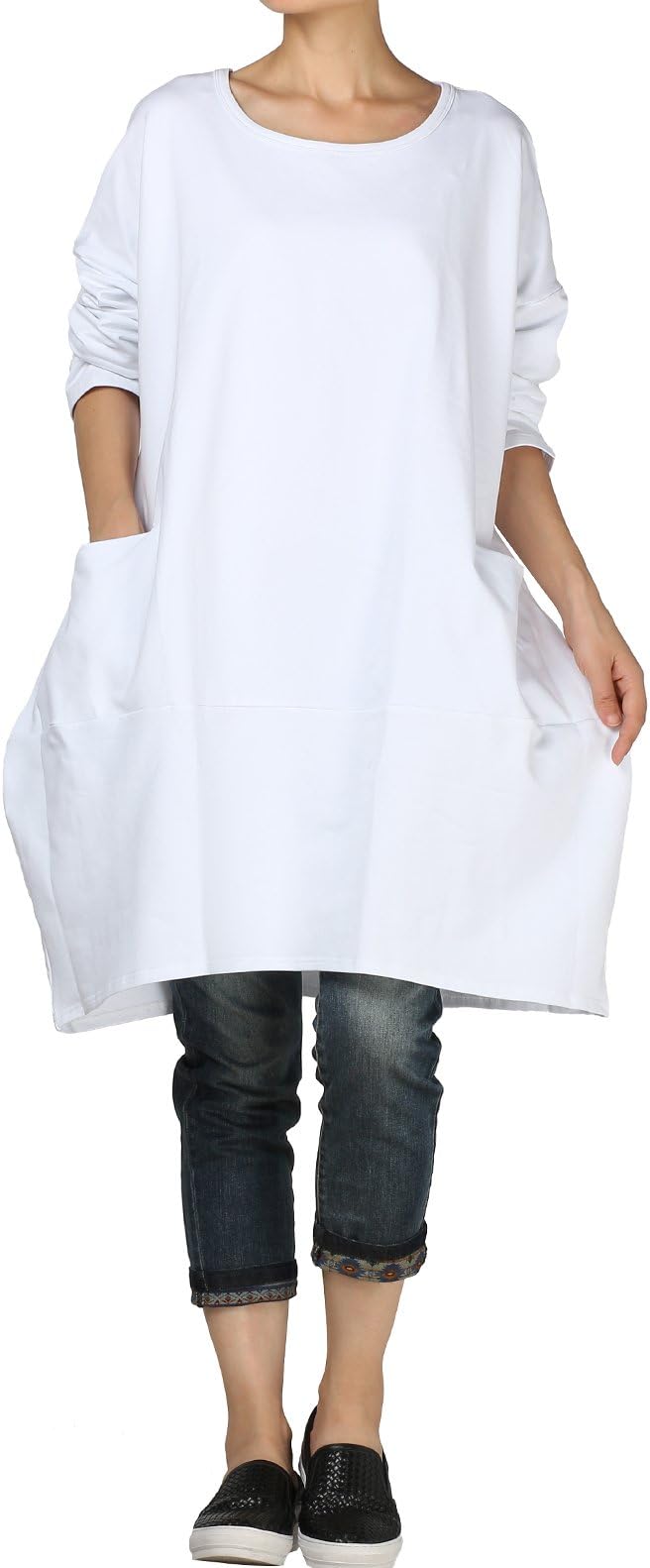 VogstyleWomen's 2018 New Long Sleeve Tunic Tops Two Side Big Pockets Dress