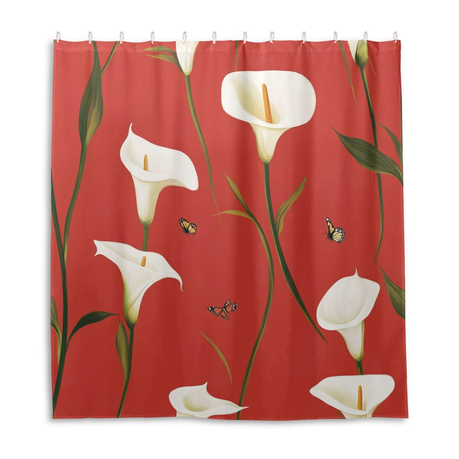 Rideau de douche imperméable lys rouge 168x183 cm avec crochets