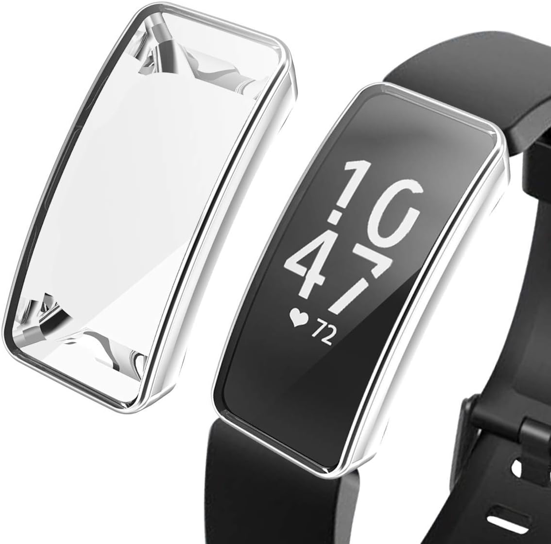 KPYJA for Fitbit Inspire Hr Screen Protector, Soft TPU Plated Protective Case Full Cover Rugged Bumper Lightweight Frame Accessories Shatter Resistant (Fitbit Inspire Clear+Silver)