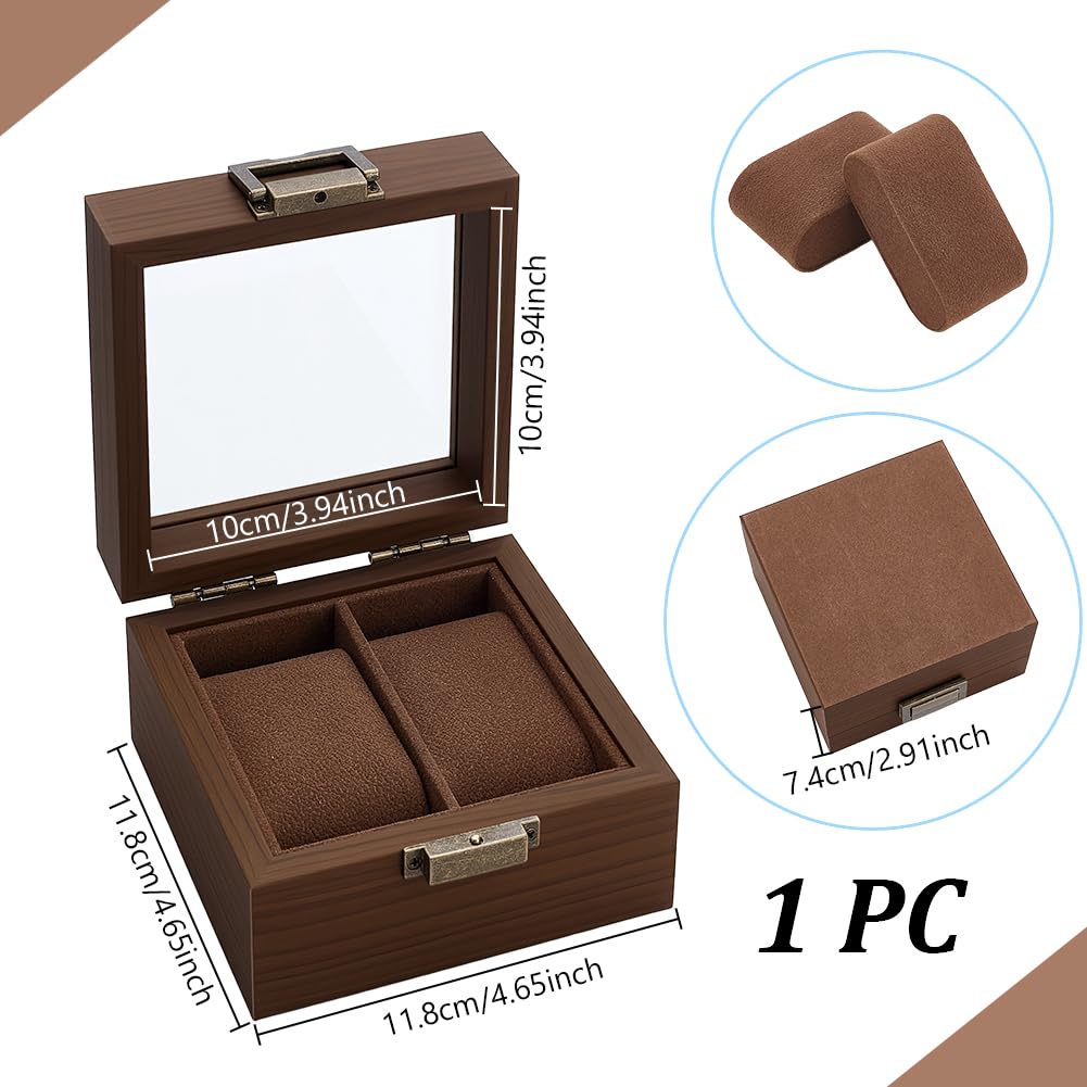 Cajas de Almacenamiento de Relojes de Madera de 2 Ranuras, Vitrina para Relojes Color marrón Coco con Ventana de Cristal, Vitrina de Madera para Relojes para Hombres en cumpleaños, San Va