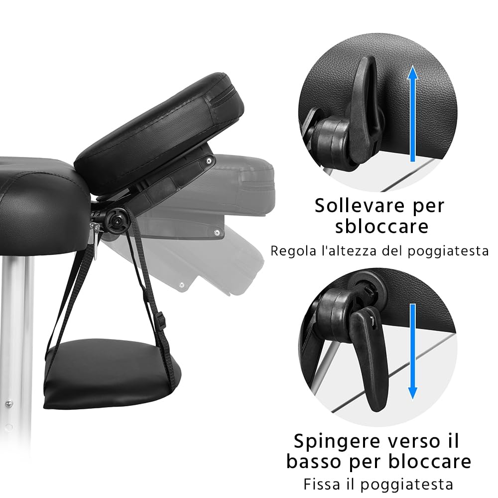 Yaheetech Lettino da Massaggio Pieghevole Portatile Professionale a 2 Zone Alluminio per Fisioterapia Portata 250 kg Altezza Regolabile Poggiatesta e Briaccioli Rimovibili con Borsa 213 x 60 cm Nero