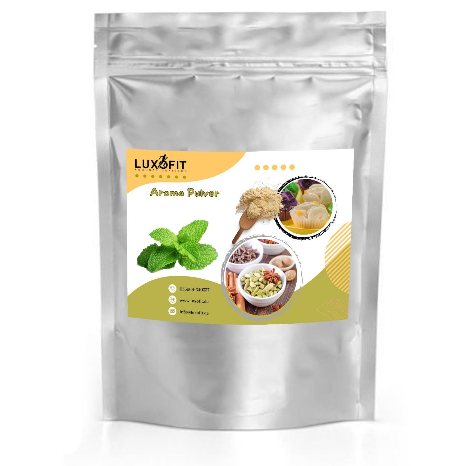 Luxofit Pfefferminze Aroma Pulver, Geschmacksverfeinerung für Lebensmittel und Getränke, Intensives Geschmackserlebnis, Vegetarisch und Vegan, Made in Germany, GMO-Frei (50 g)
