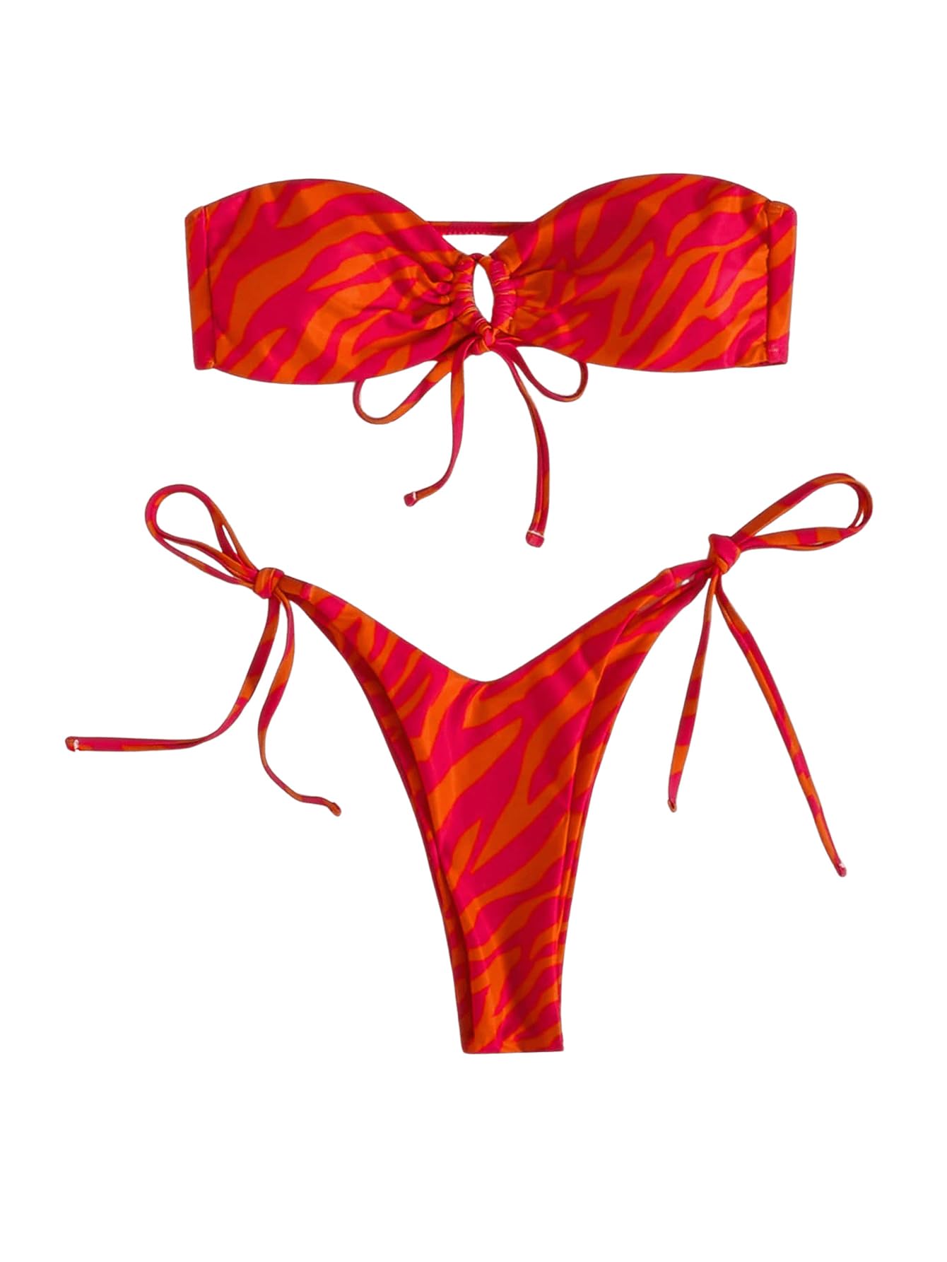 Photo 1 of SHENHE Women's Bandeau Bikini Set 2 Piece Drawstring Strapless Tie Side Swimsuit Red Small