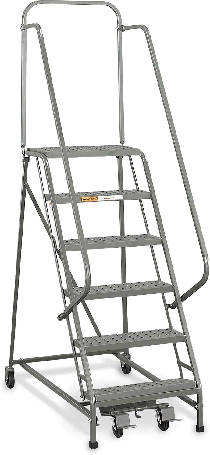 EGA L026 Industrial Rolling Ladder 6-Step, 26" Wide Perforated, Gray, 450Lb. Capacity
