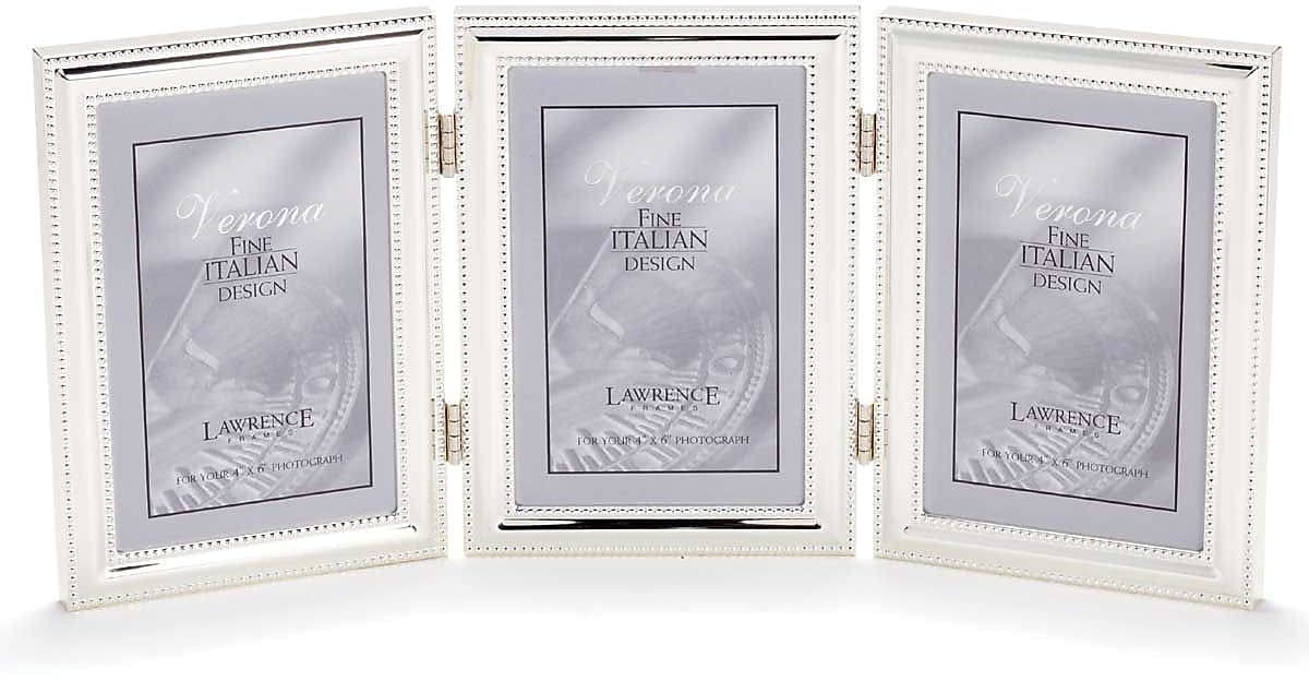 Lawrence Frames 4x6 Hinged Triple (Vertical) Metal Picture Frame Silver-Plate with Delicate Beading (510746T)